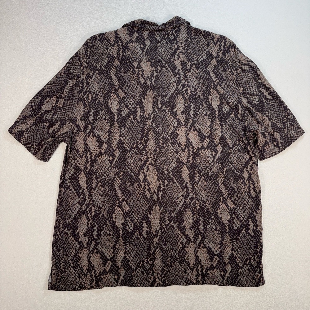 AllSaints Rattle Shirt Men's L Brown Snake Skin Relaxed Fit Viscose Loop Collar - Picture 2 of 13